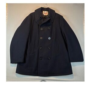VNTG Monterey Club Navy Blue Wool Pea Coat Men Size 44 Quilted Line Made in USA